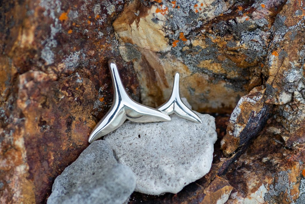Whale tail pendants small and large in sterling silver