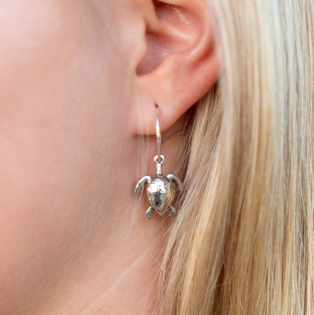 Sea Turtle Earrings cast in sterling silver